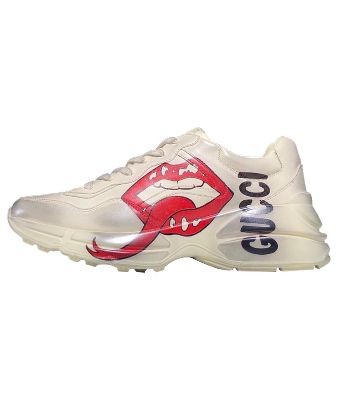 GUCCI Бежевые кожаные кроссовки, фото 7