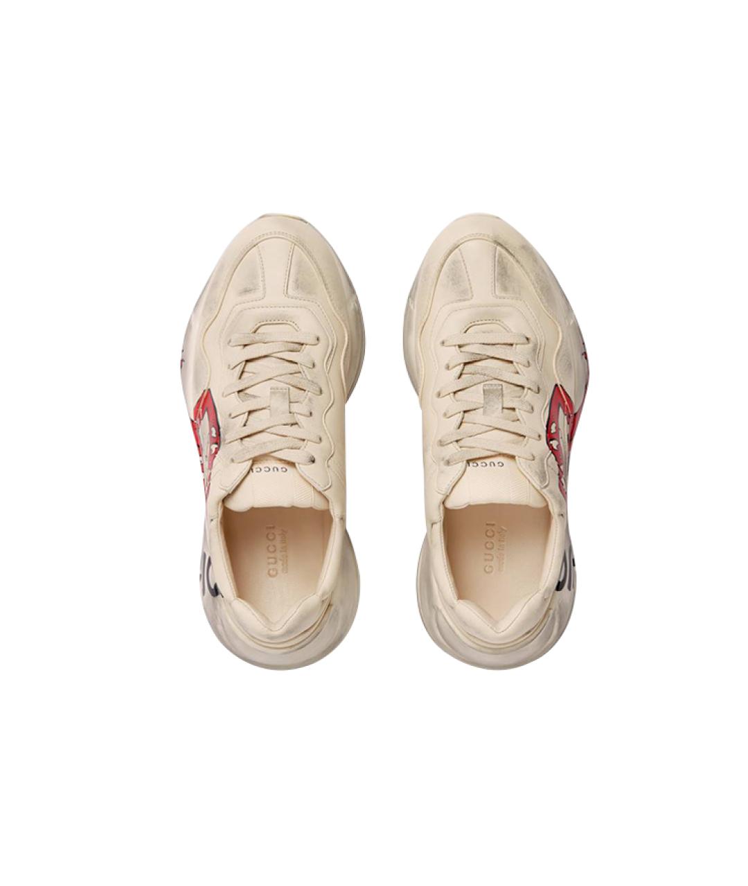 GUCCI Бежевые кожаные кроссовки, фото 4