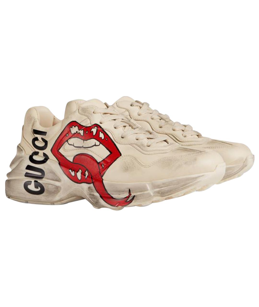 GUCCI Бежевые кожаные кроссовки, фото 3