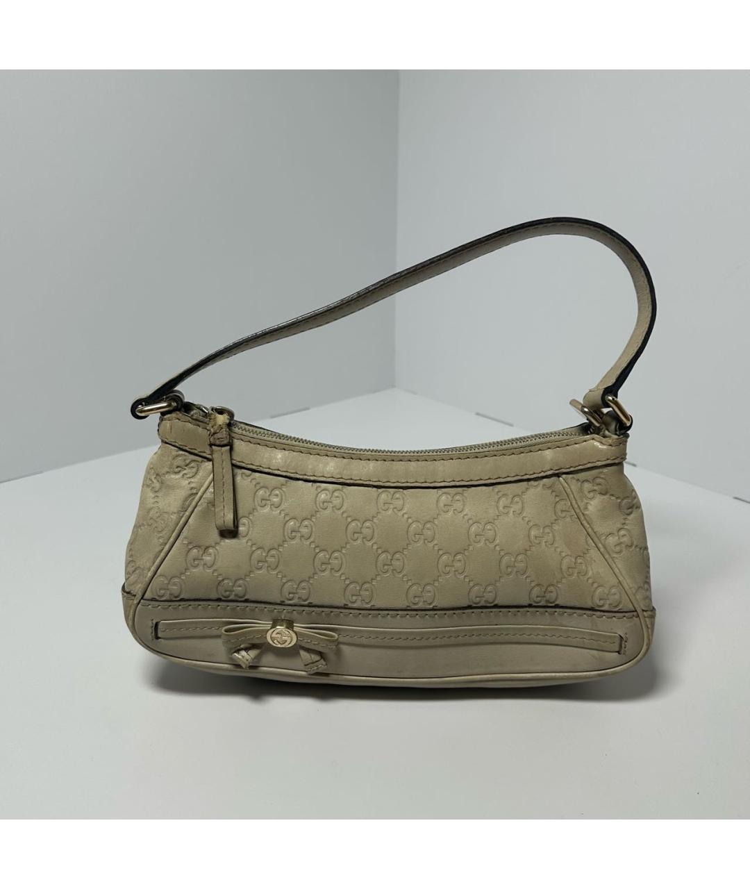 GUCCI Бежевая кожаная сумка с короткими ручками, фото 9