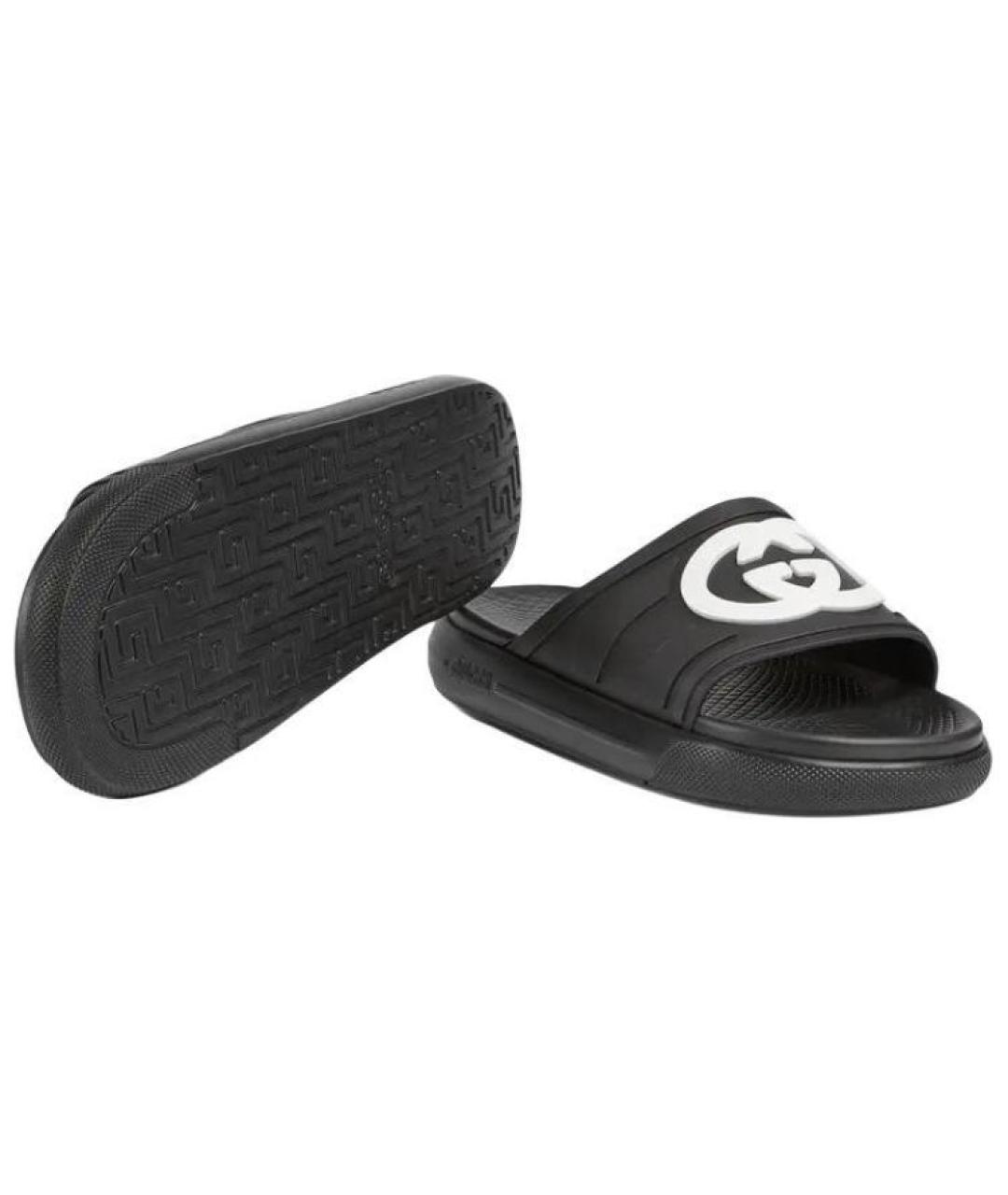 GUCCI Черные резиновые шлепанцы, фото 5