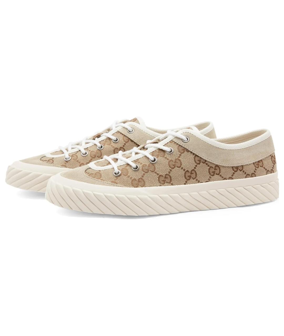GUCCI Бежевые текстильные низкие кроссовки / кеды, фото 3