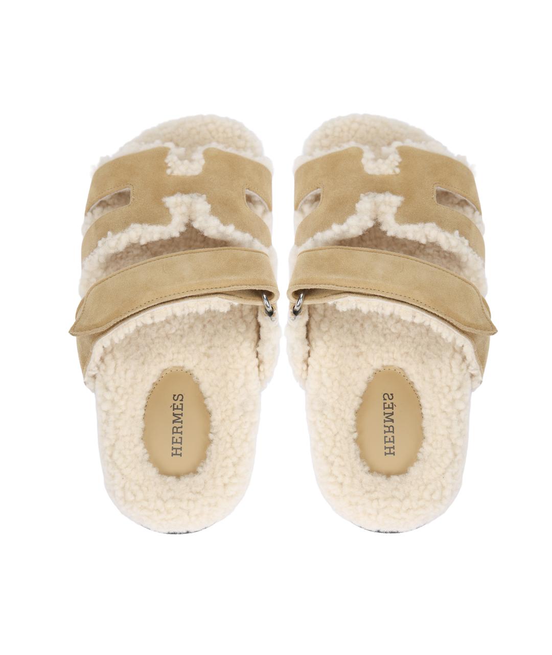 HERMES Бежевые замшевые сандалии, фото 3