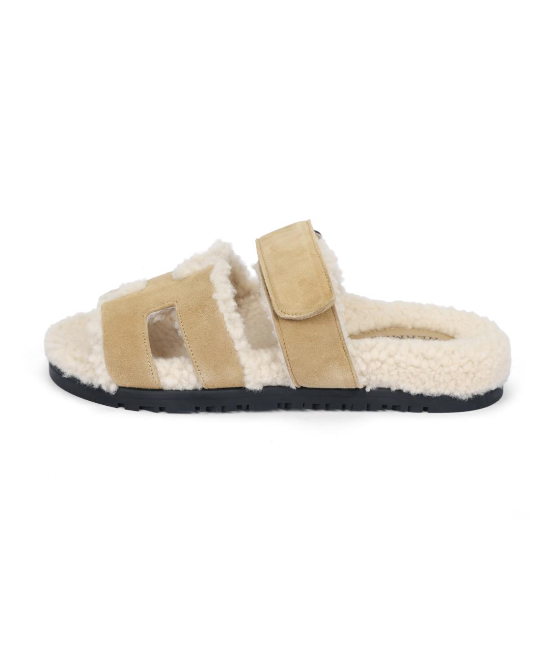 HERMES Бежевые замшевые сандалии, фото 2