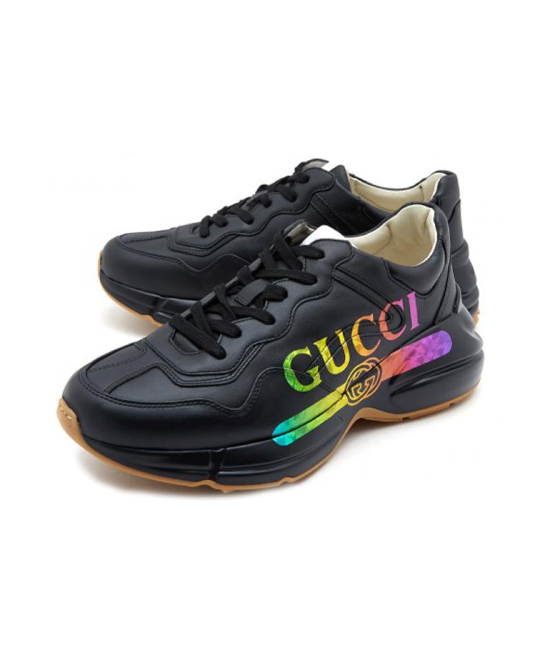 GUCCI Черные кожаные высокие кроссовки / кеды, фото 2