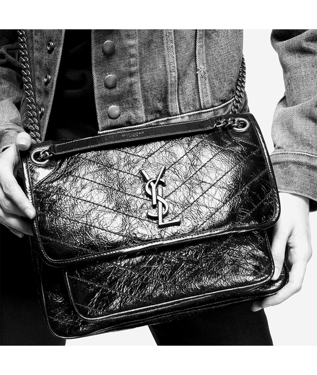 SAINT LAURENT Черная кожаная сумка через плечо, фото 8