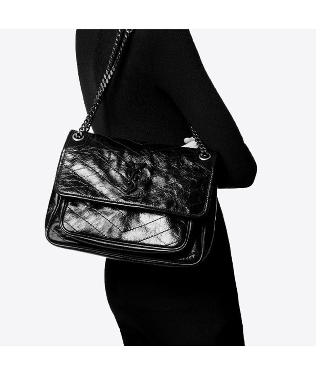 SAINT LAURENT Черная кожаная сумка через плечо, фото 7