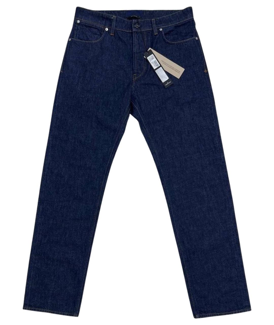 STONE ISLAND Темно-синие хлопковые прямые джинсы, фото 1