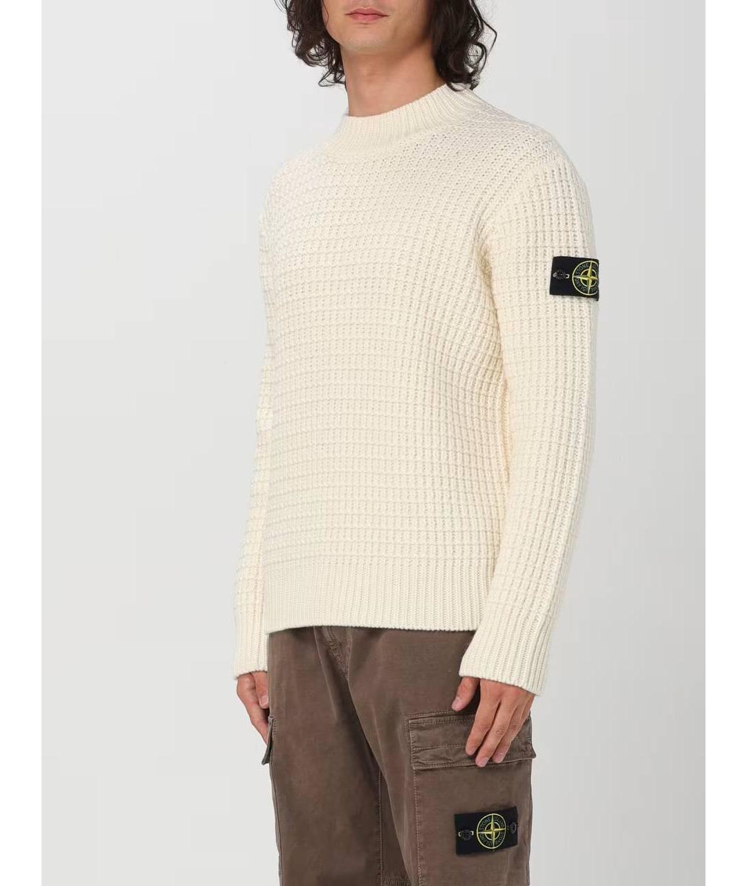 STONE ISLAND Бежевый шерстяной джемпер / свитер, фото 7