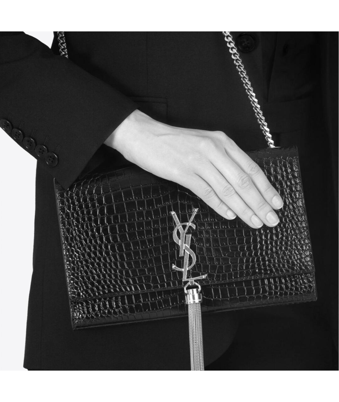 SAINT LAURENT Черная кожаная сумка через плечо, фото 6