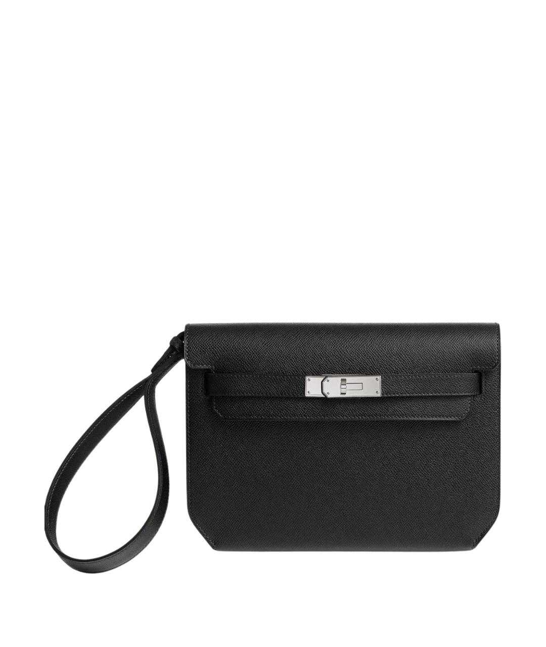 HERMES Черная кожаная барсетка, фото 1