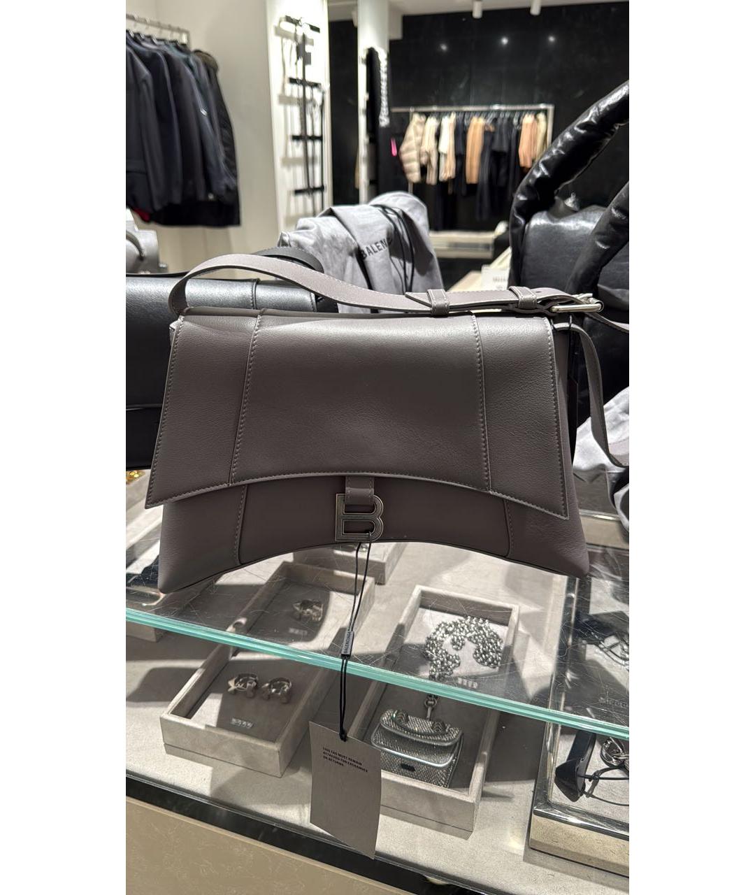 BALENCIAGA Антрацитовая кожаная сумка с короткими ручками, фото 3