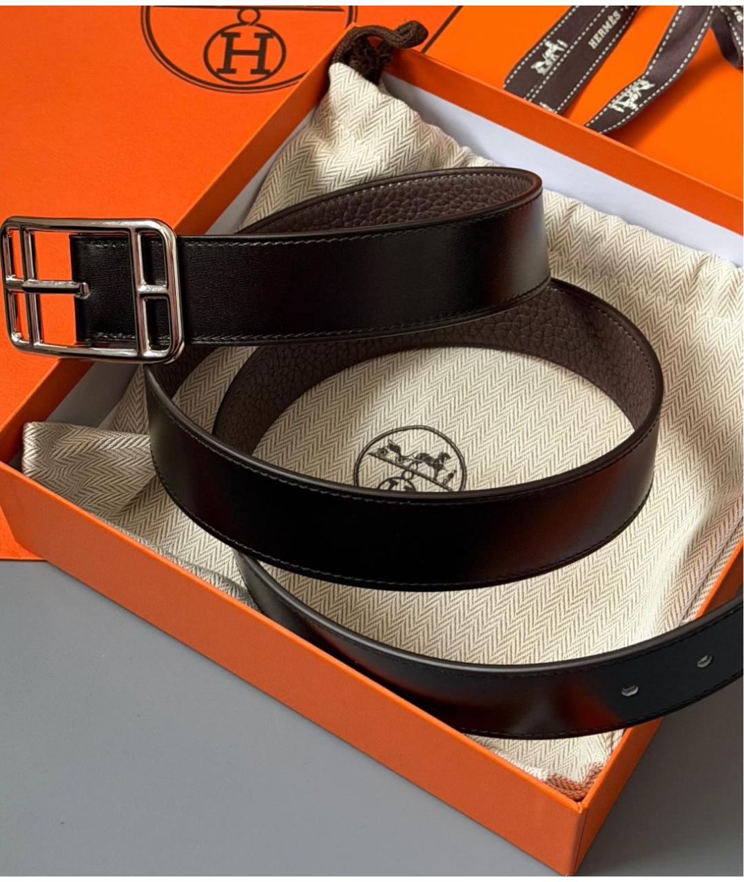 HERMES Черный кожаный ремень, фото 2