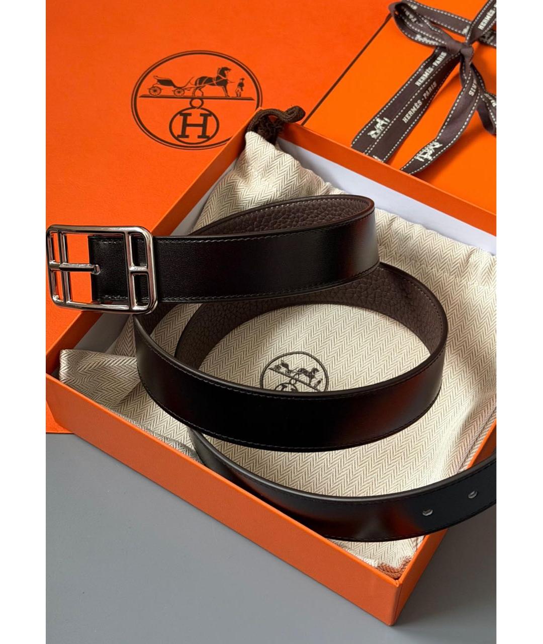 HERMES Черный кожаный ремень, фото 3