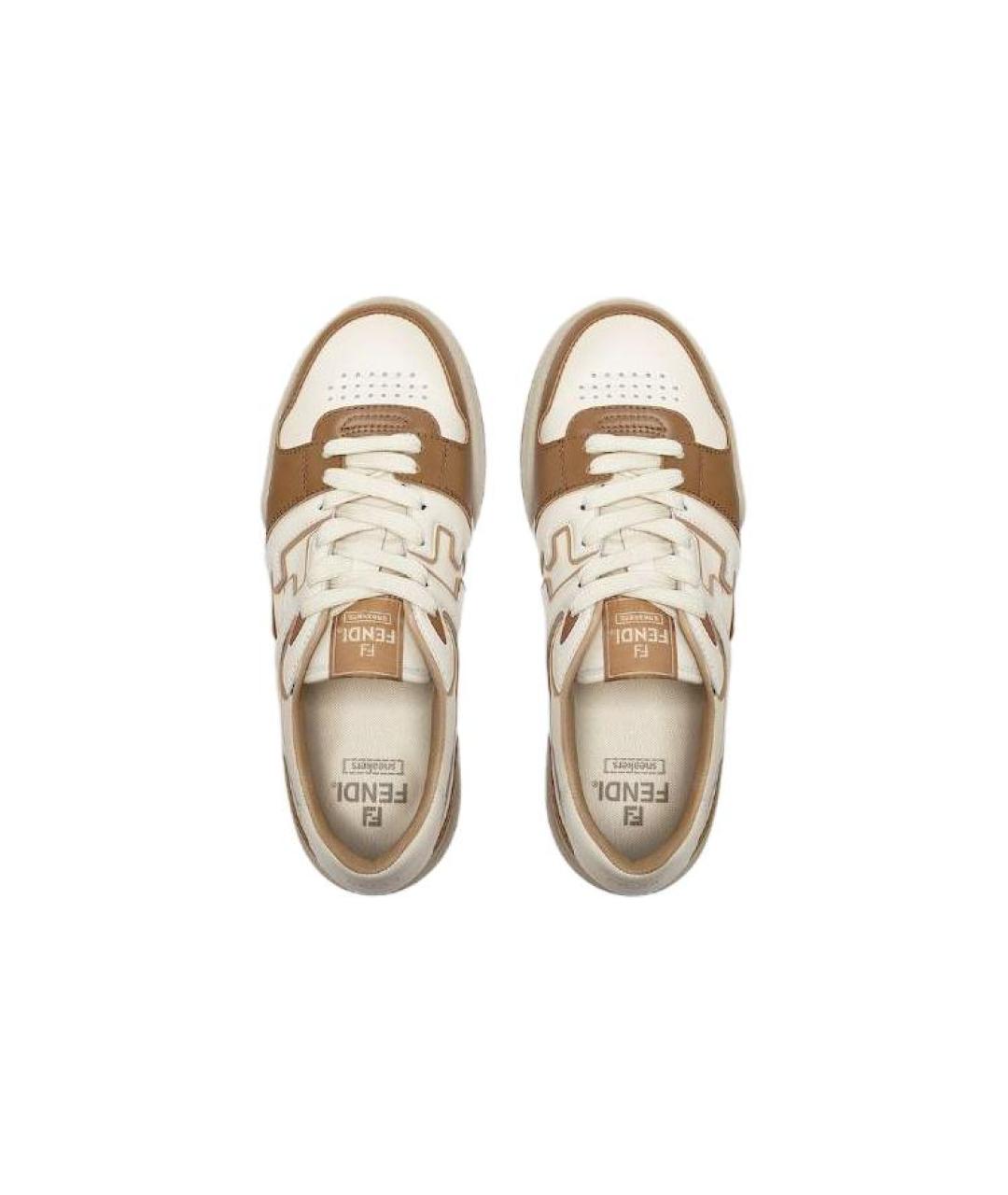 FENDI Коричневые кожаные низкие кроссовки / кеды, фото 4