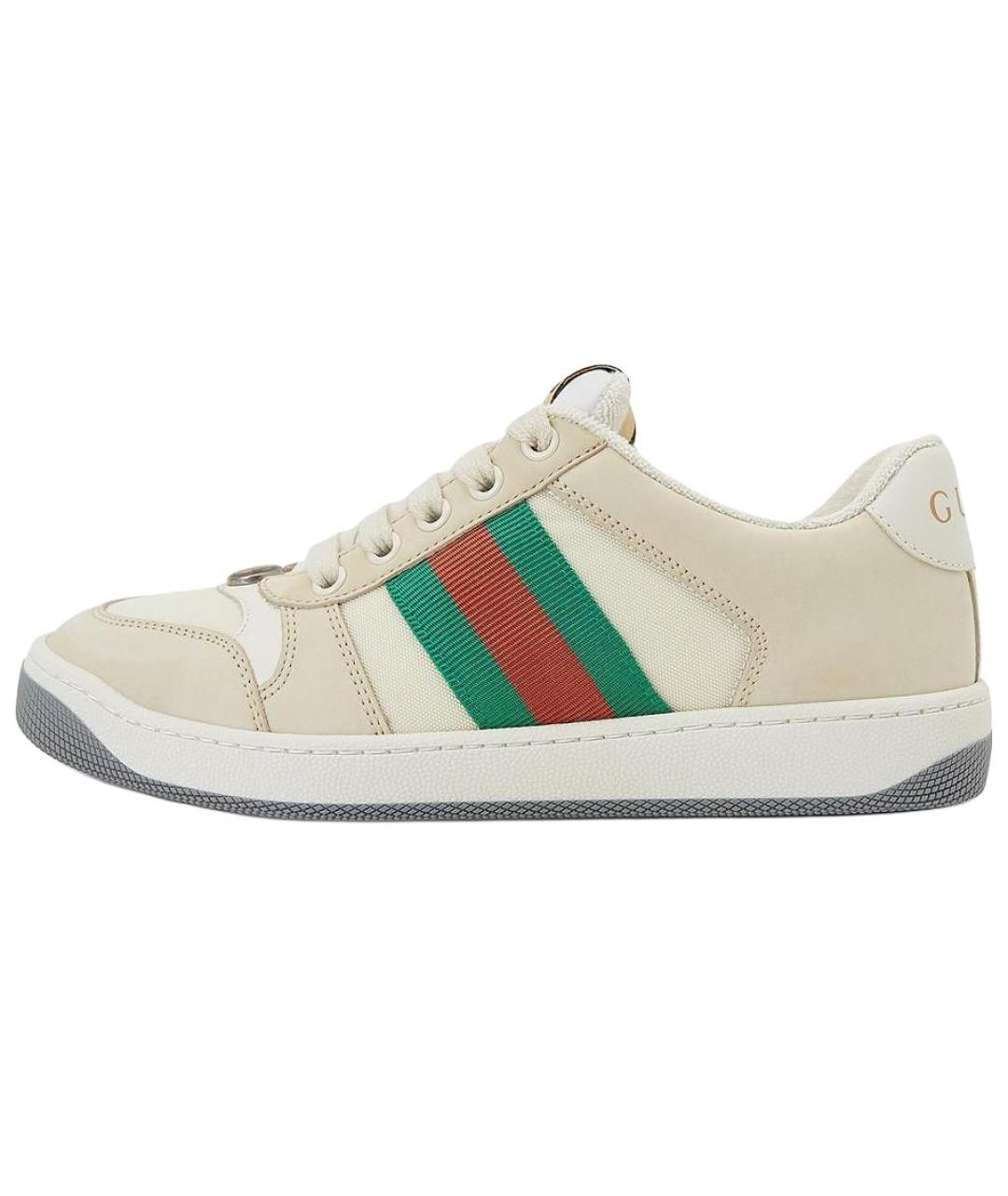 GUCCI Бежевые кожаные кроссовки, фото 2