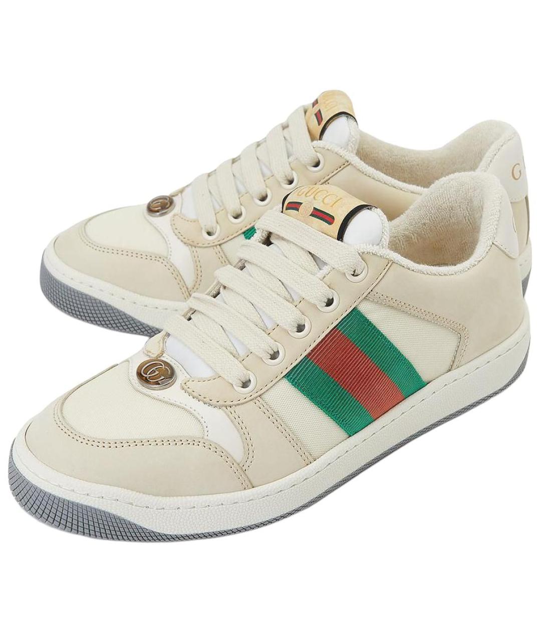 GUCCI Бежевые кожаные кроссовки, фото 4