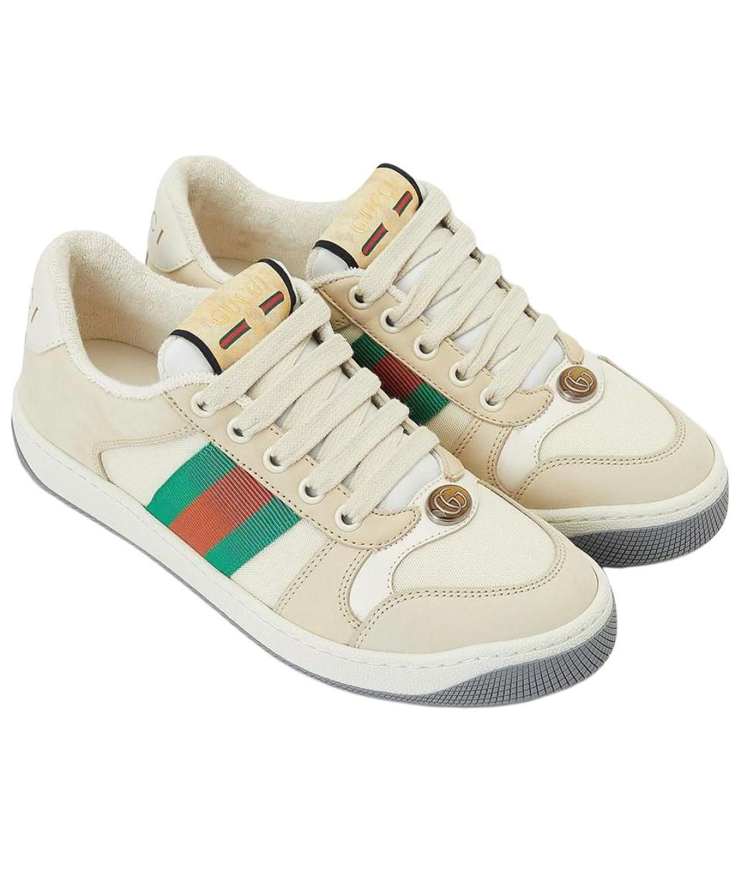 GUCCI Бежевые кожаные кроссовки, фото 3