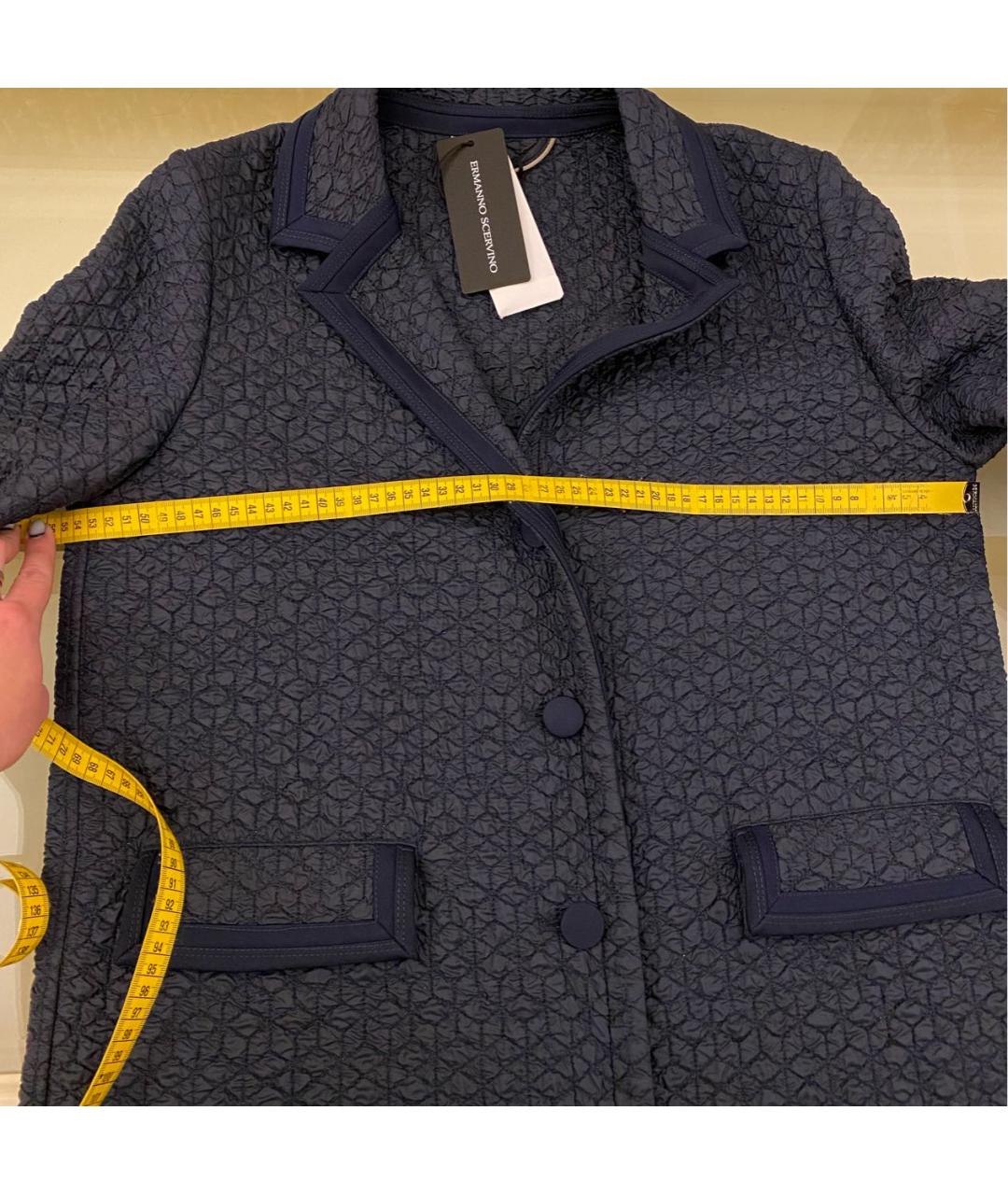 ERMANNO SCERVINO Темно-синее полиэстеровое пальто, фото 7