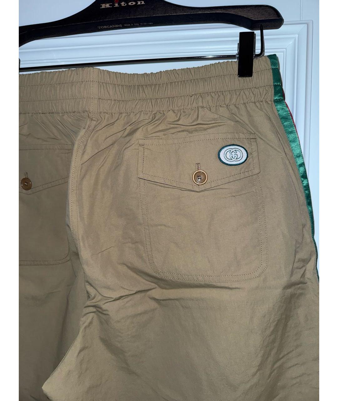 GUCCI Горчичные полиамидовые повседневные брюки, фото 5