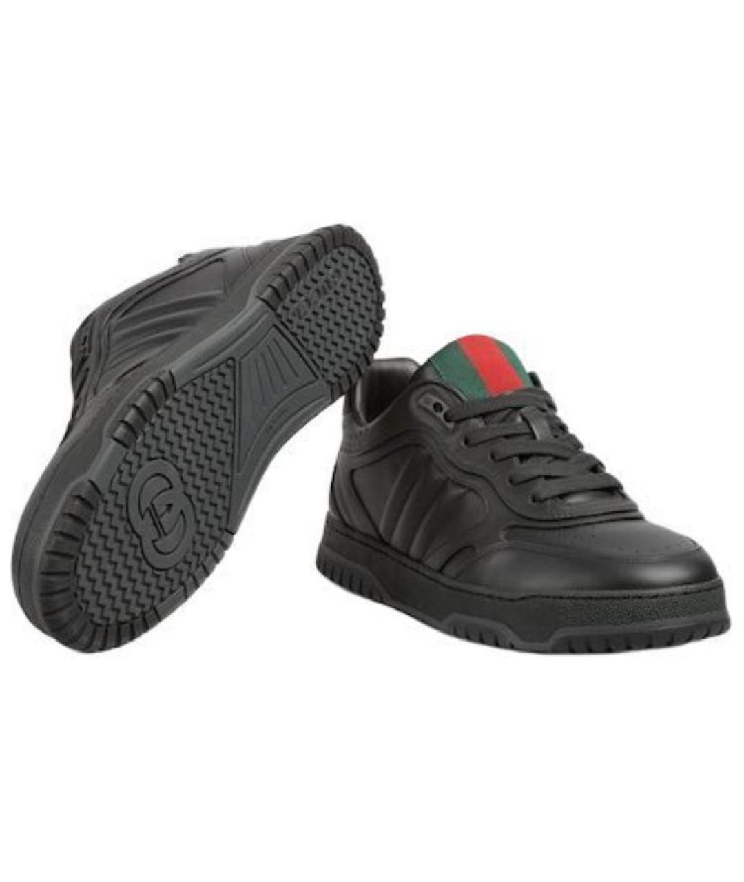 GUCCI Черные кожаные низкие кроссовки / кеды, фото 6