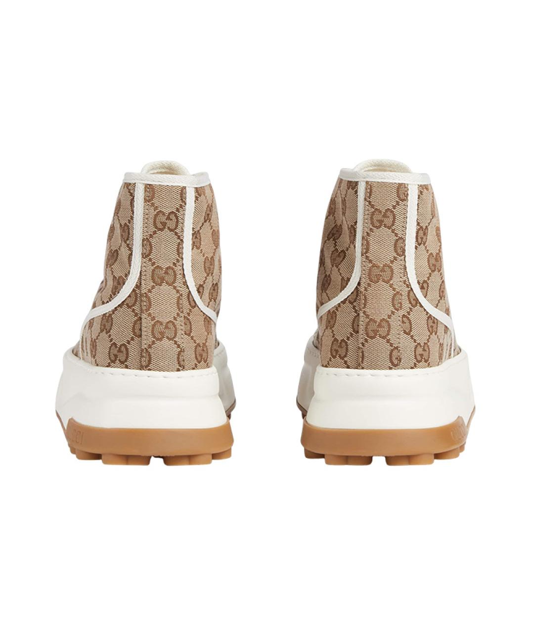 GUCCI Бежевые текстильные высокие кроссовки / кеды, фото 5