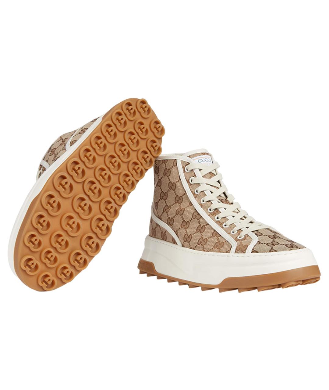 GUCCI Бежевые текстильные высокие кроссовки / кеды, фото 6