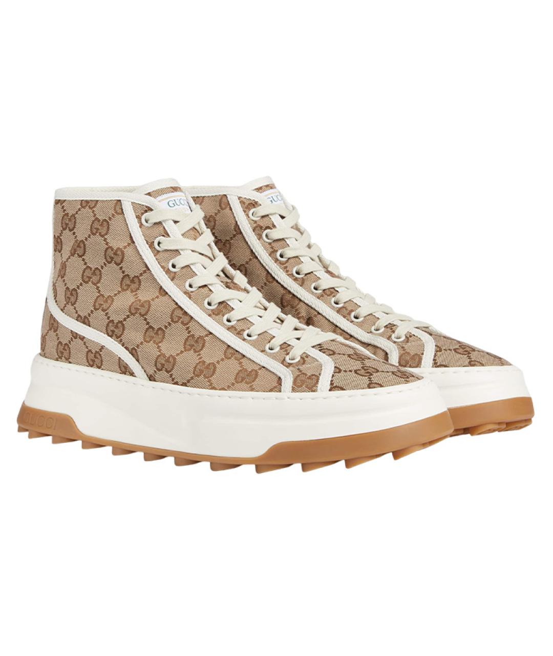 GUCCI Бежевые текстильные высокие кроссовки / кеды, фото 3