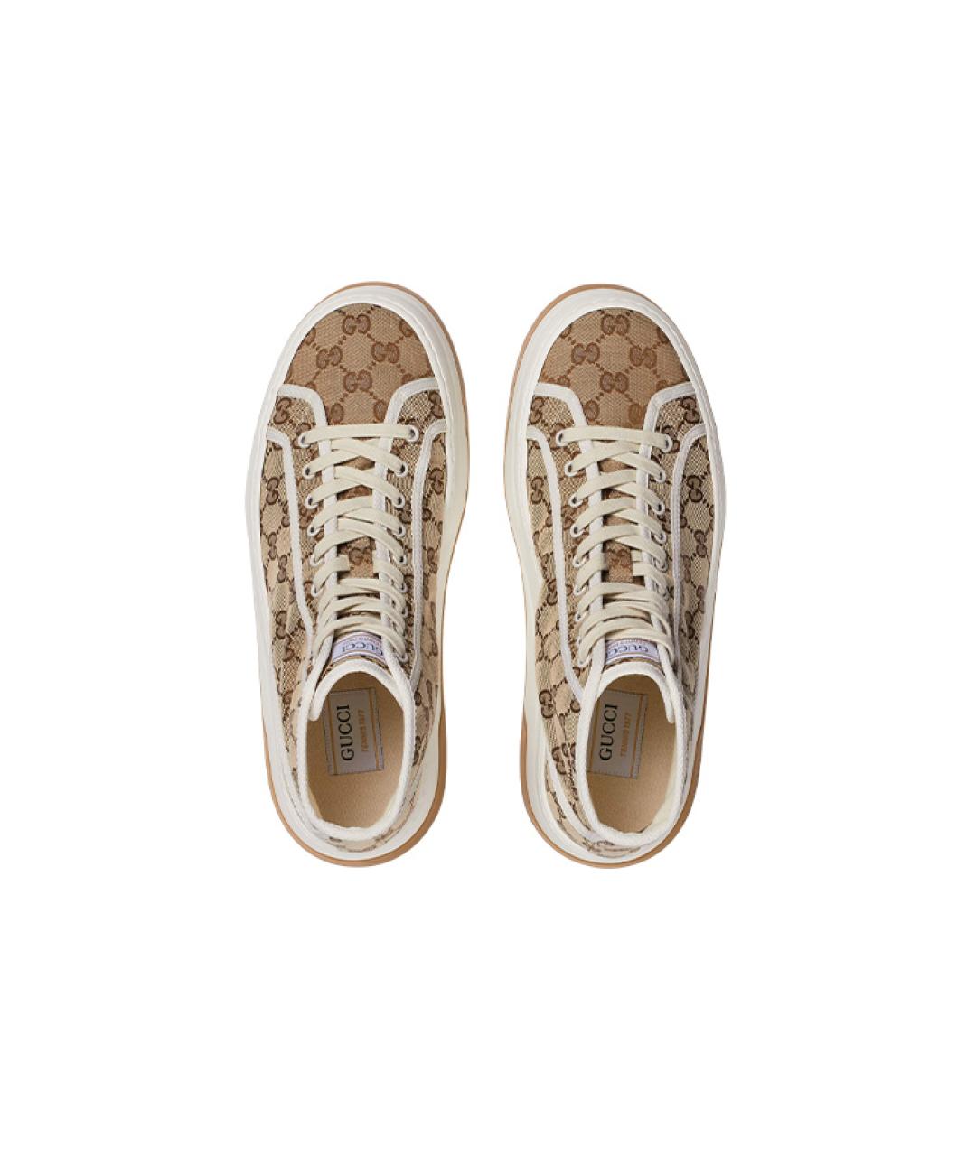 GUCCI Бежевые текстильные высокие кроссовки / кеды, фото 4