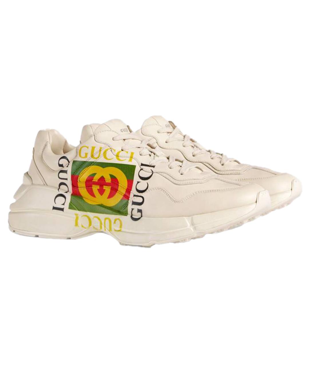 GUCCI Бежевые кожаные низкие кроссовки / кеды, фото 2