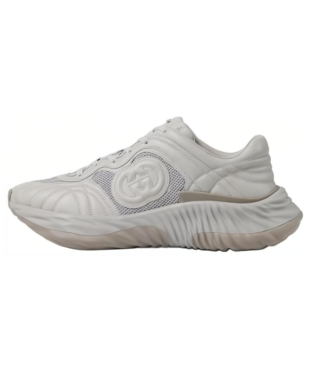 GUCCI Серые кожаные высокие кроссовки / кеды, фото 2