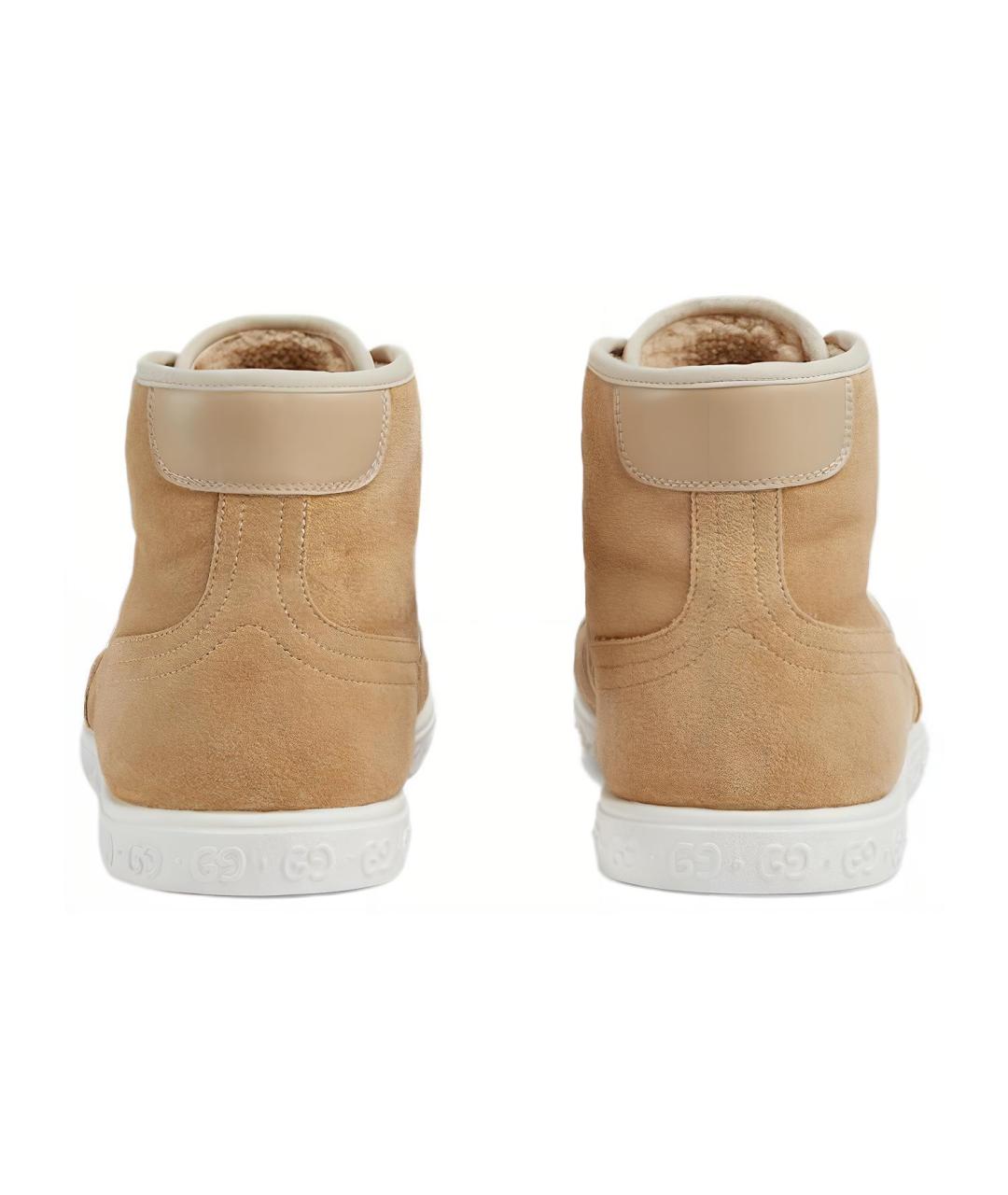 GUCCI Бежевые замшевые низкие кроссовки / кеды, фото 4