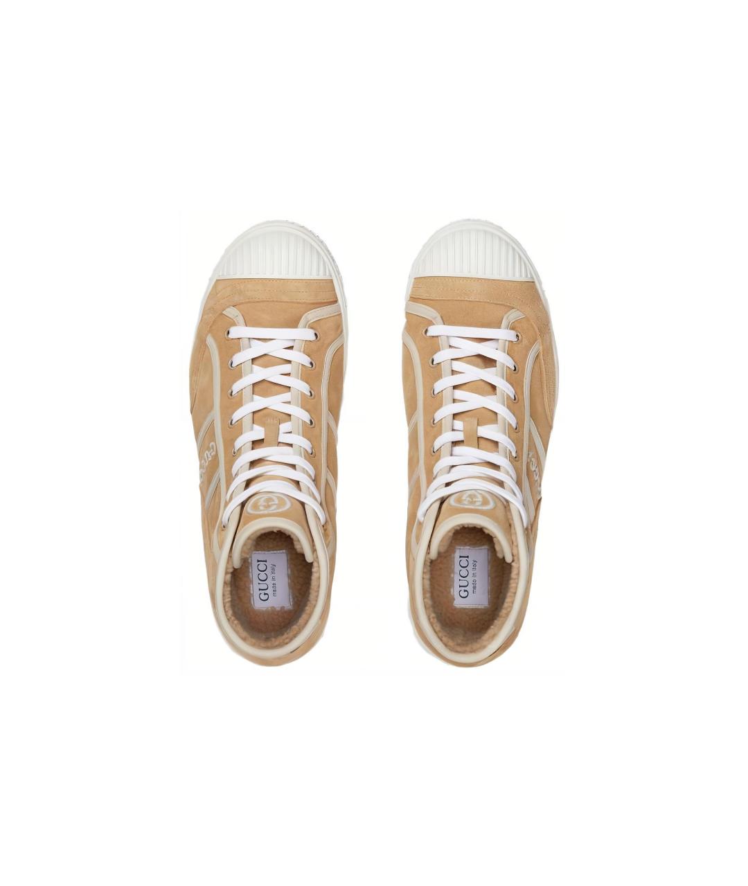 GUCCI Бежевые замшевые низкие кроссовки / кеды, фото 3