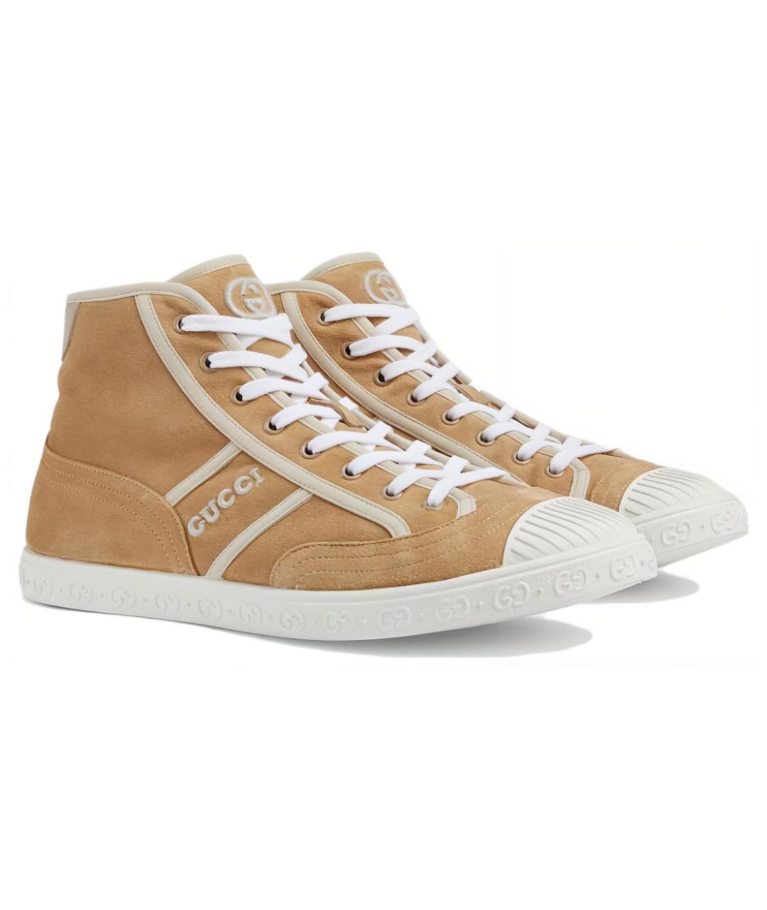 GUCCI Бежевые замшевые низкие кроссовки / кеды, фото 2