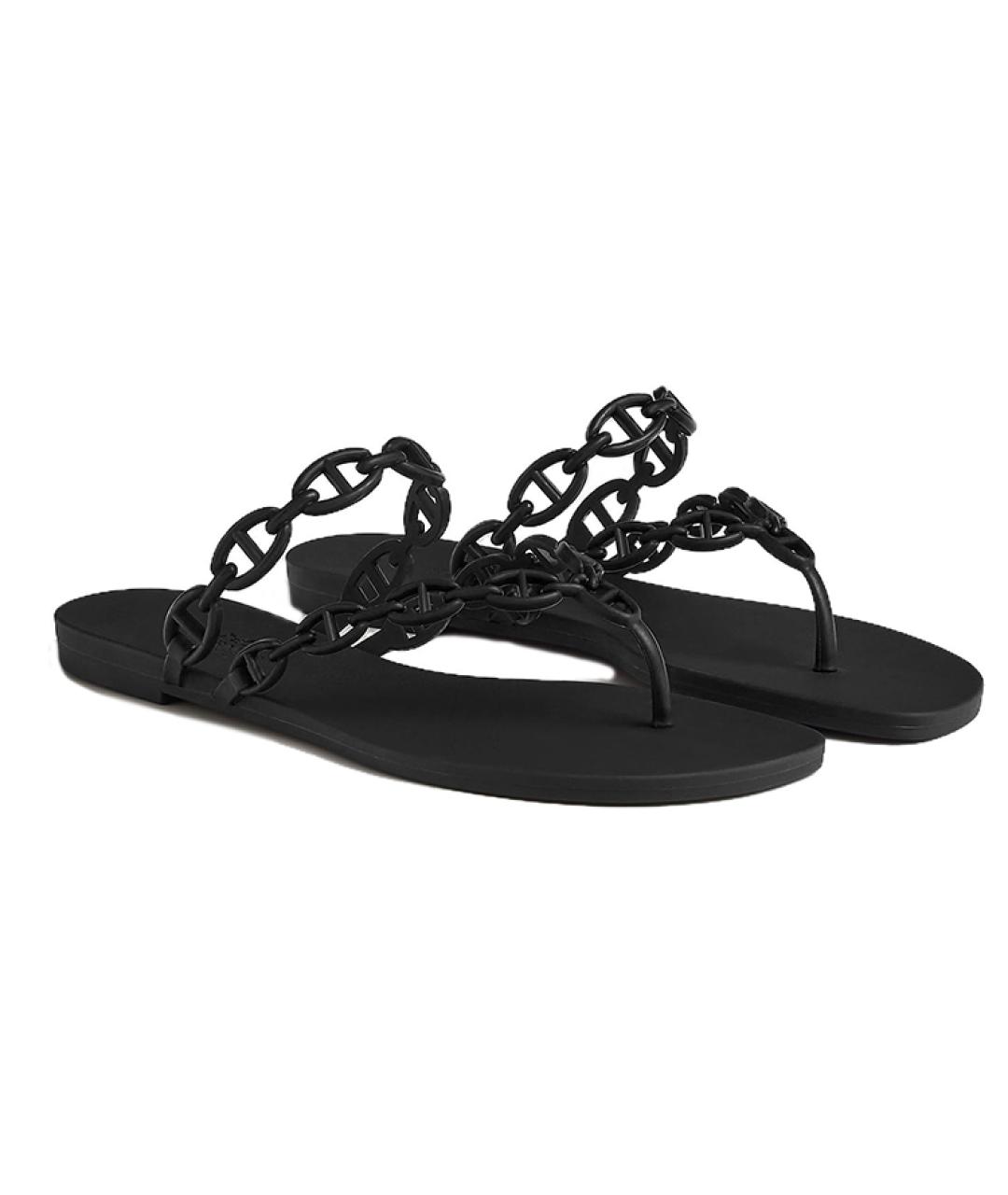 HERMES Черные шлепанцы, фото 4