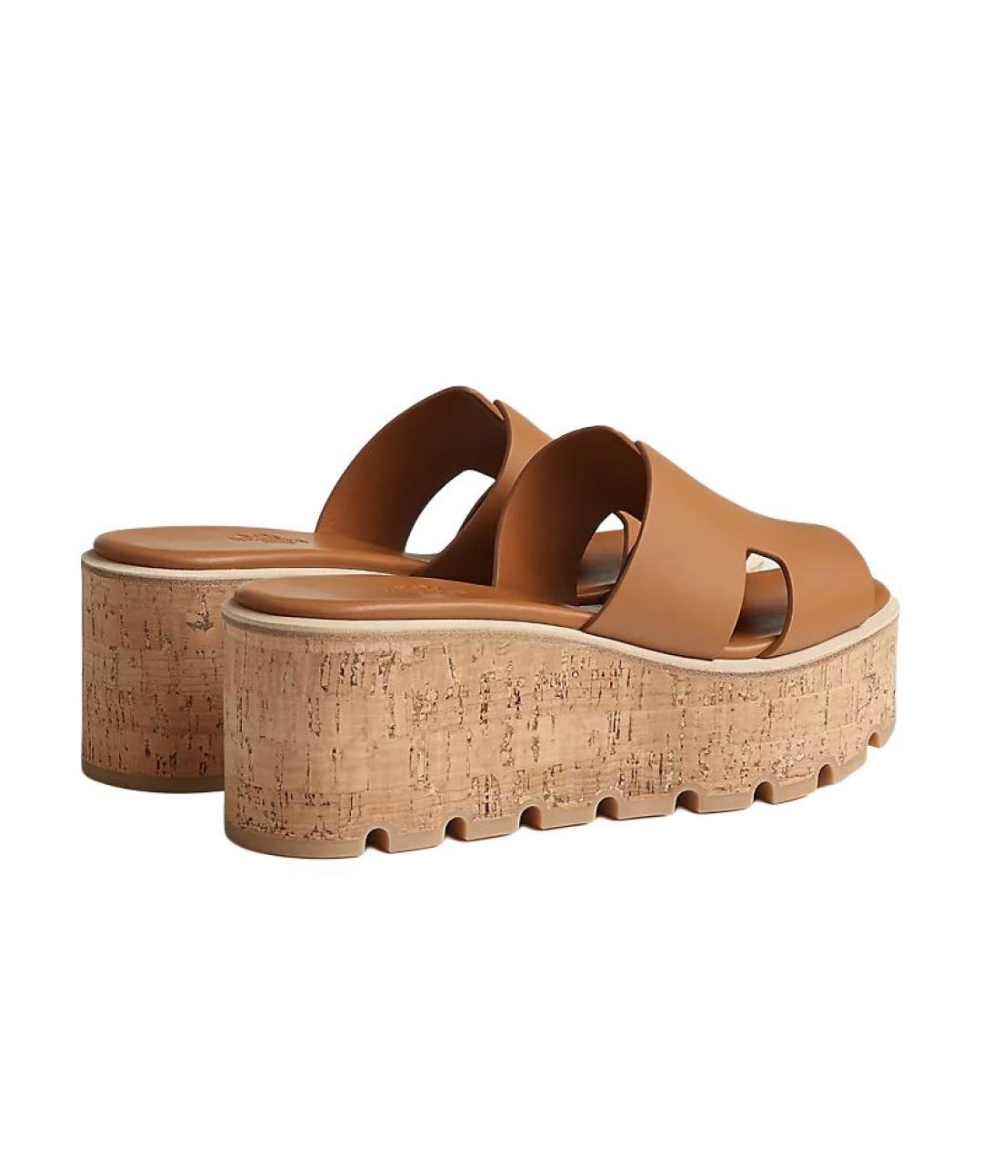 HERMES Коричневые кожаные сандалии, фото 4