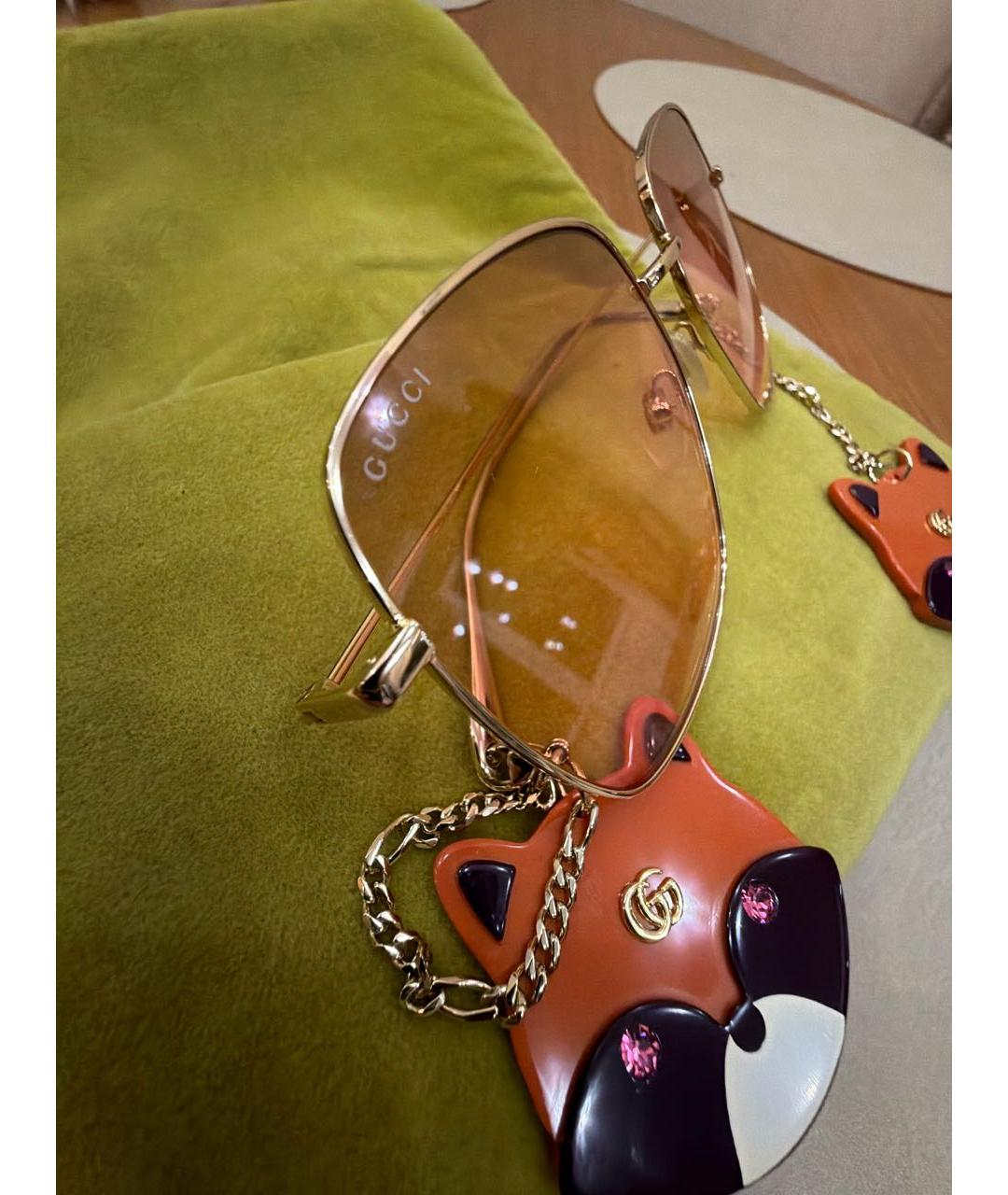 GUCCI Коричневые металлические солнцезащитные очки, фото 3