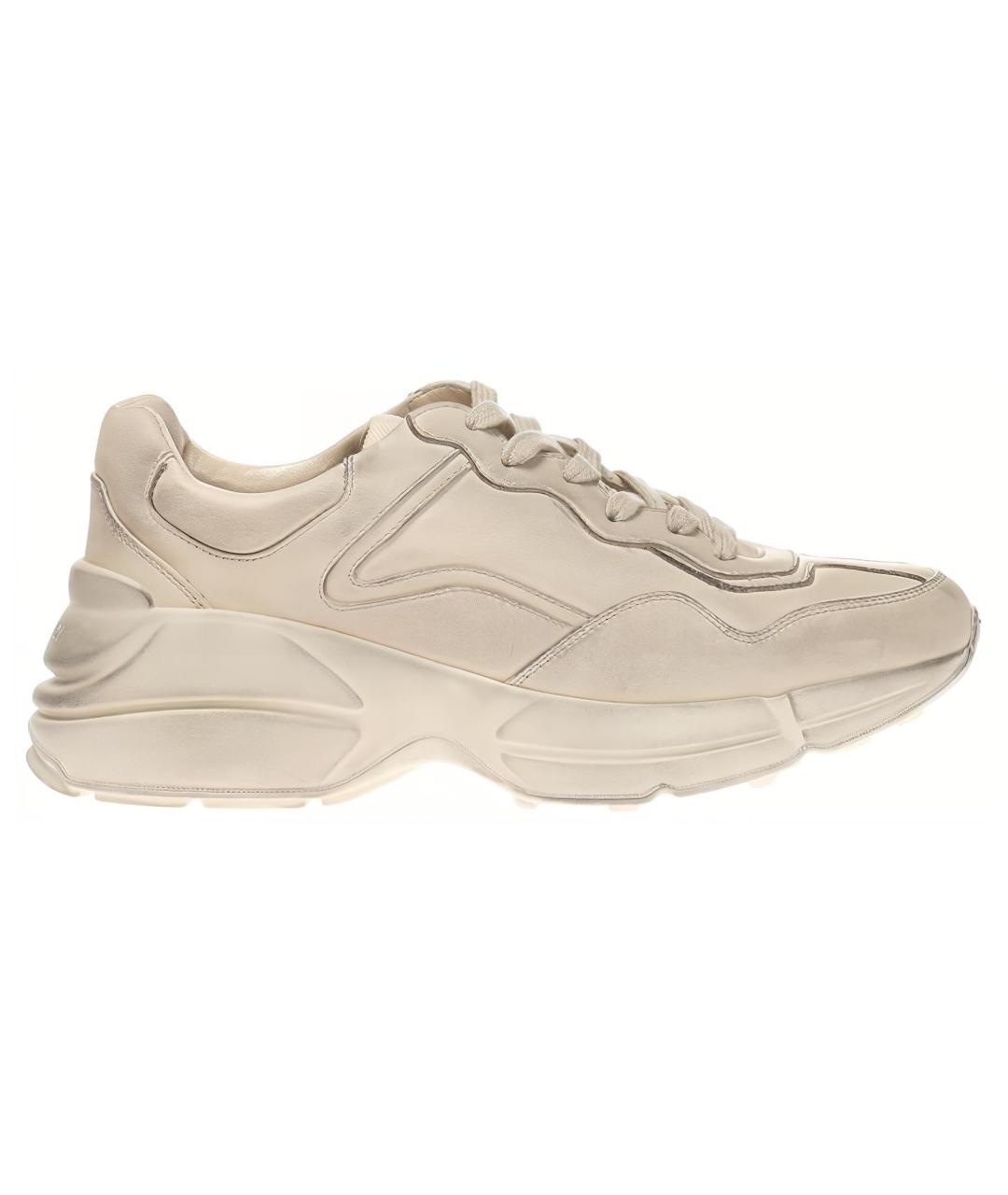 GUCCI Бежевые кожаные высокие кроссовки / кеды, фото 7