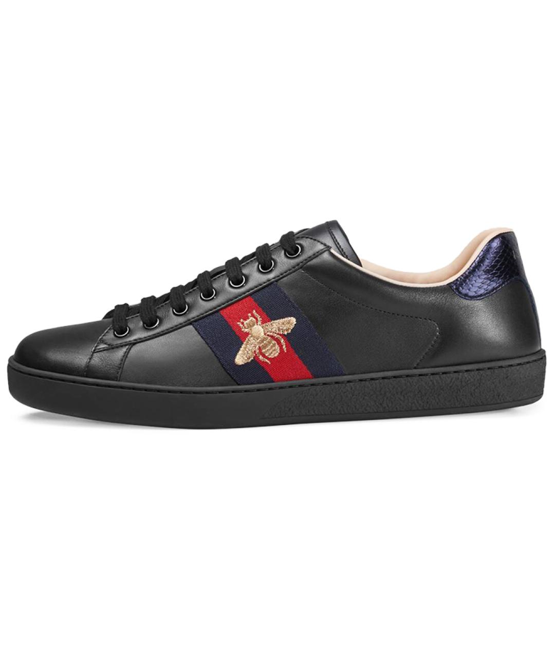 GUCCI Черные кожаные низкие кроссовки / кеды, фото 6