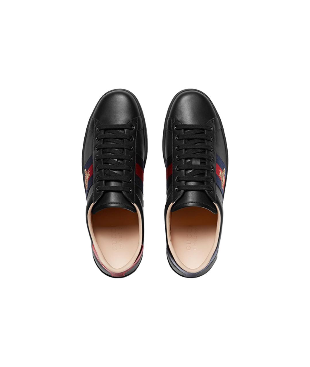 GUCCI Черные кожаные низкие кроссовки / кеды, фото 3