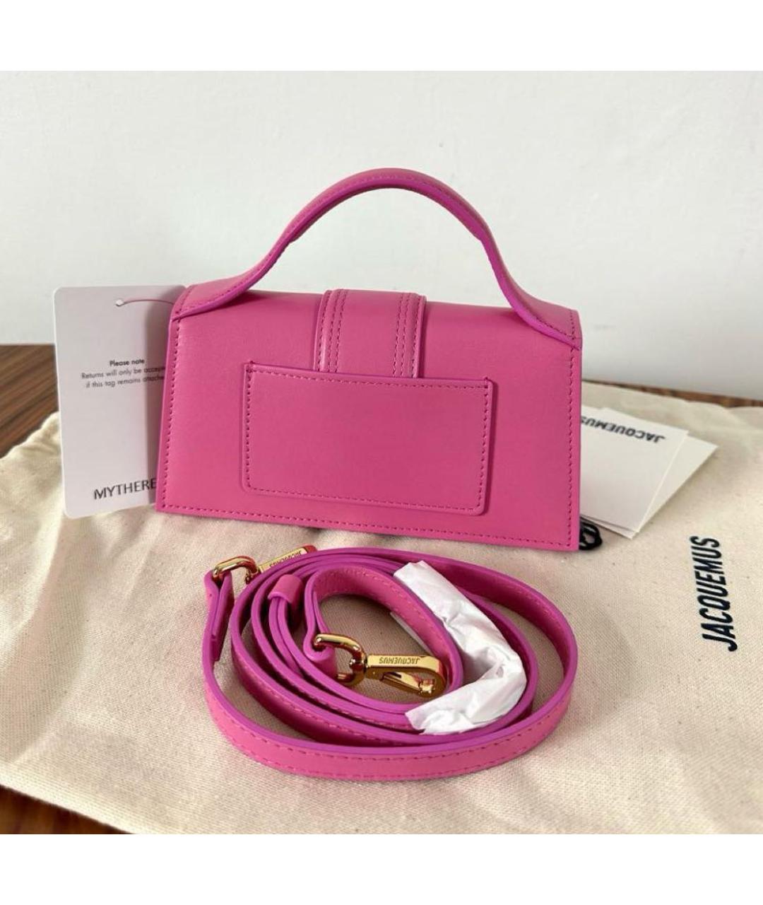 JACQUEMUS Розовая кожаная сумка с короткими ручками, фото 2