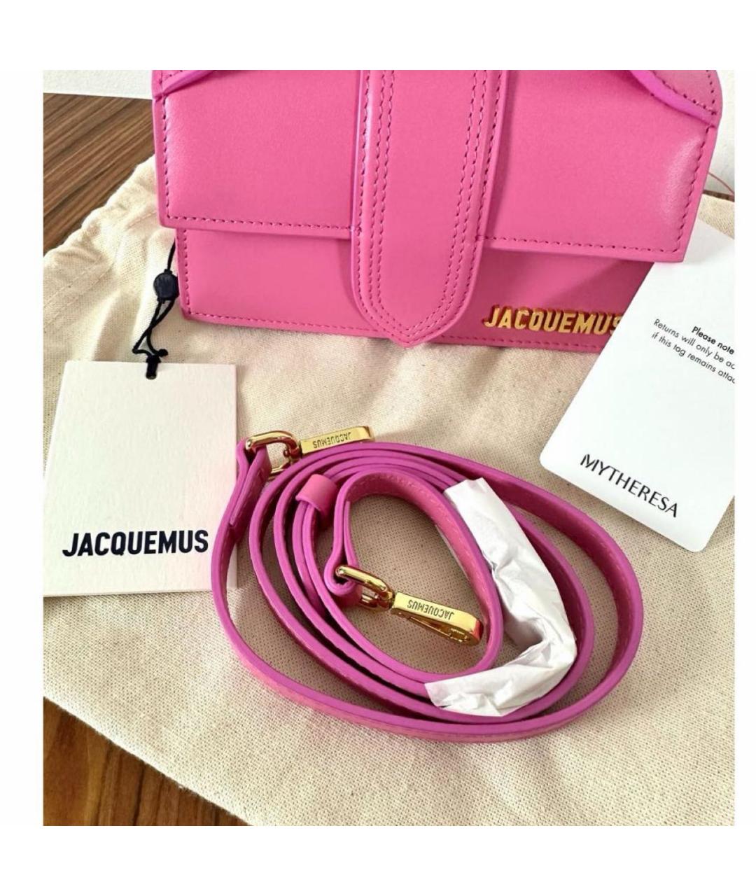 JACQUEMUS Розовая кожаная сумка с короткими ручками, фото 6