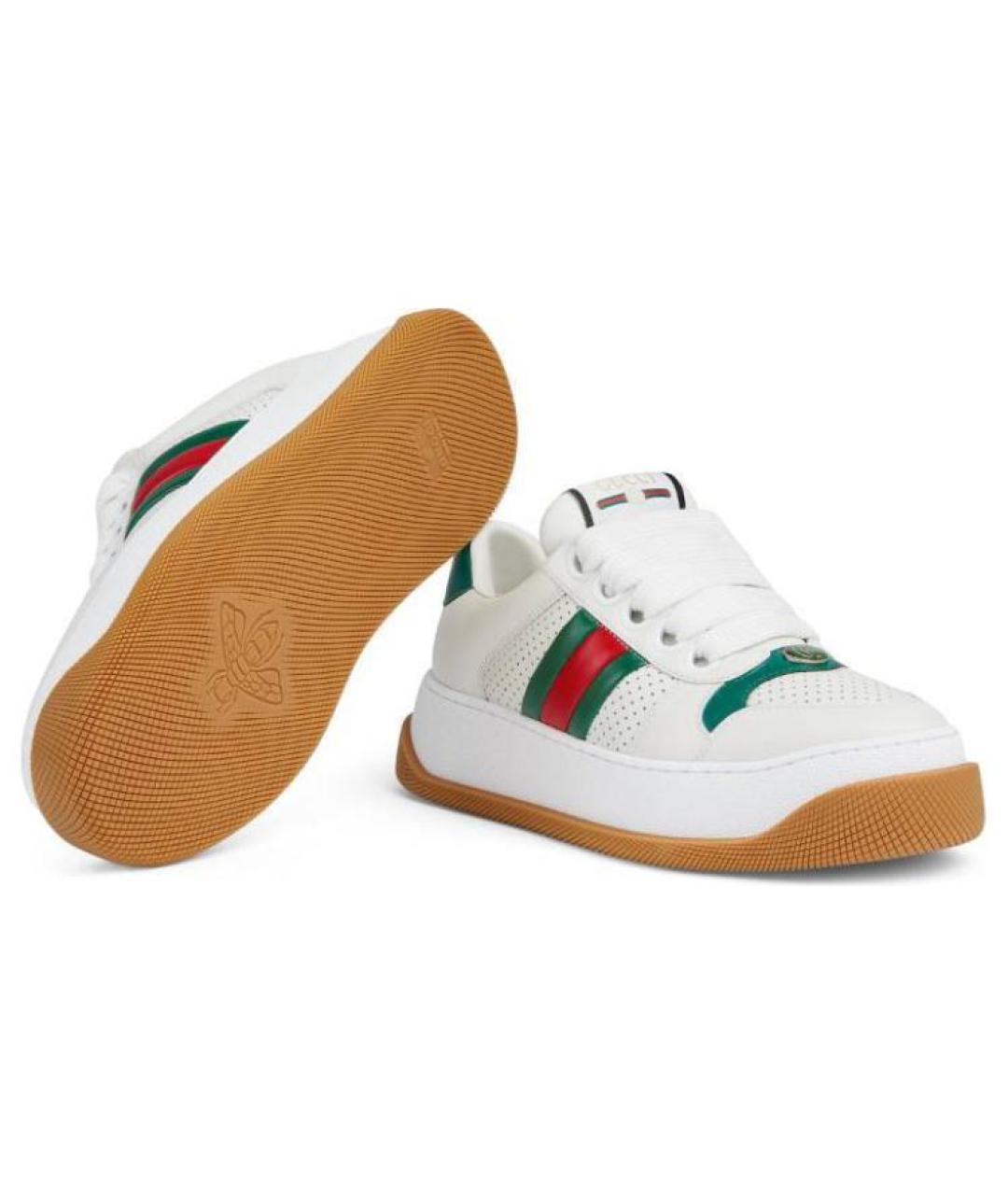 GUCCI Белые кожаные кроссовки, фото 5