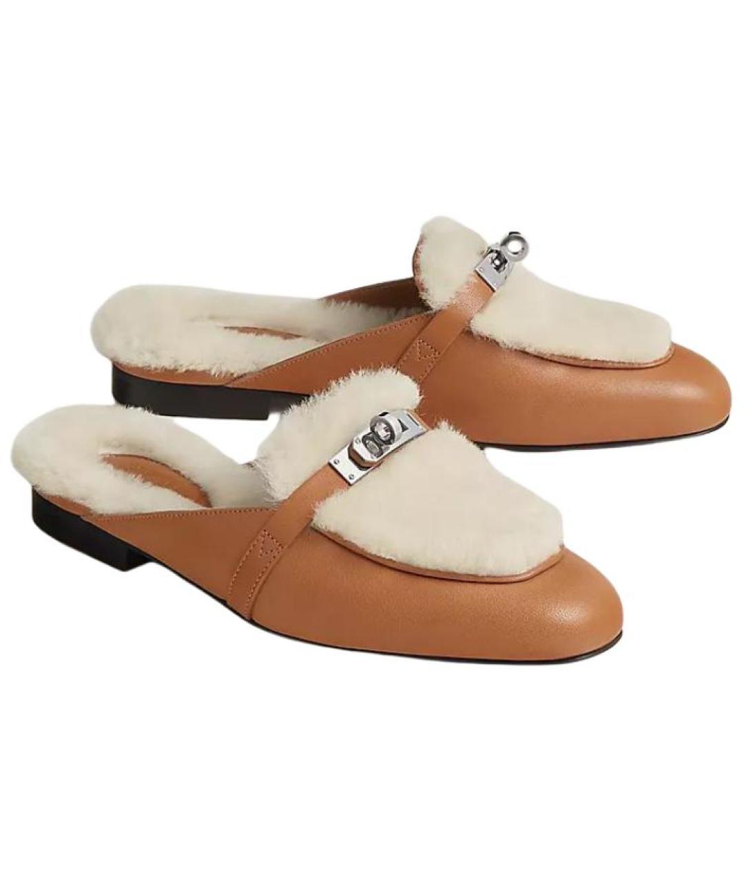 HERMES Коричневые кожаные мюли, фото 3