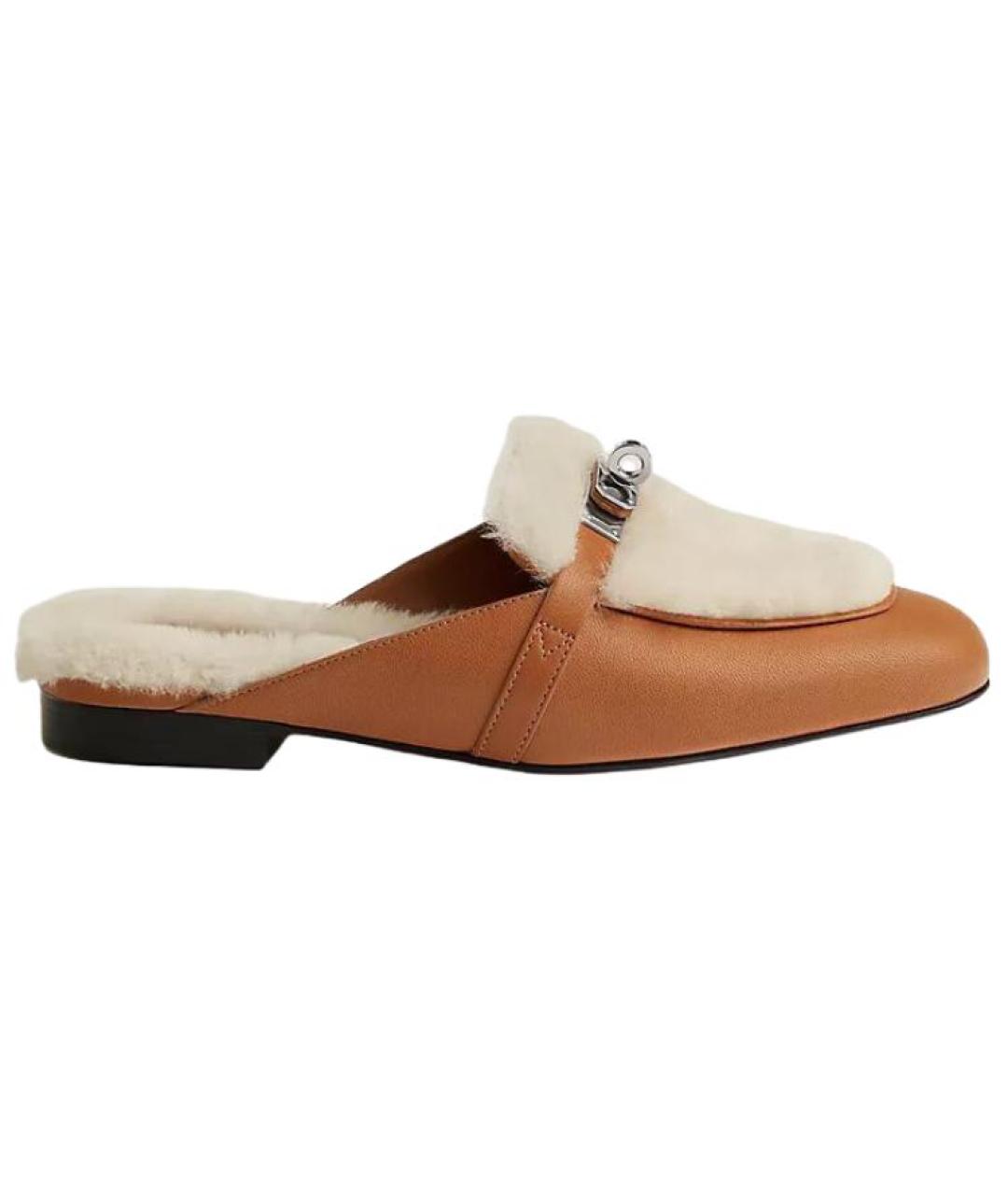 HERMES Коричневые кожаные мюли, фото 1