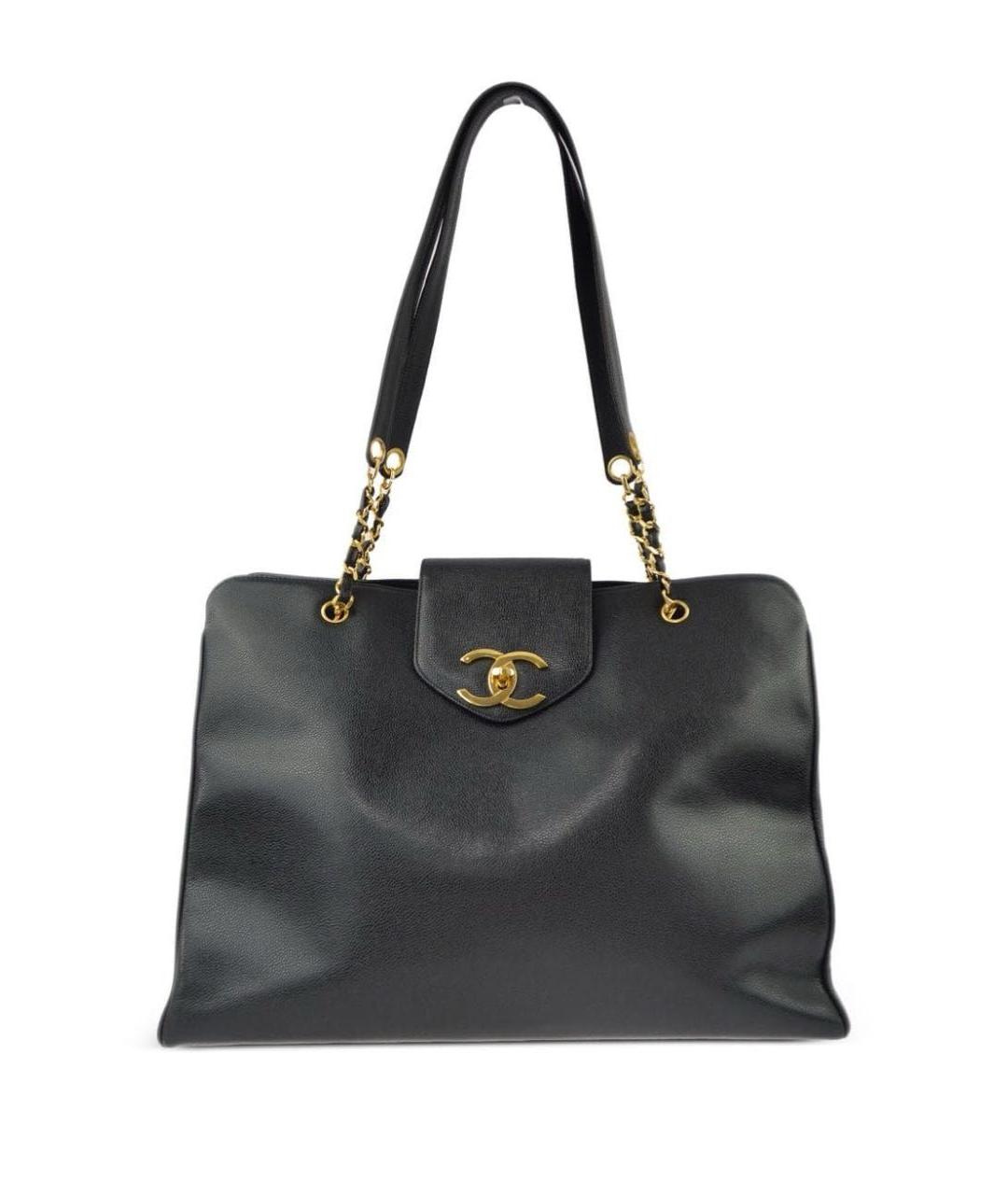CHANEL Черная кожаная сумка тоут, фото 7