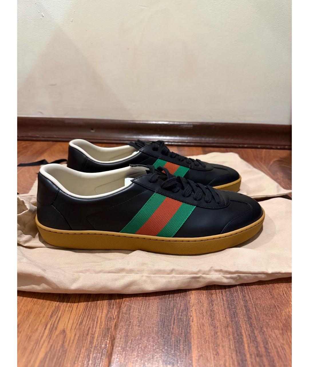 GUCCI Черные кожаные низкие кроссовки / кеды, фото 5