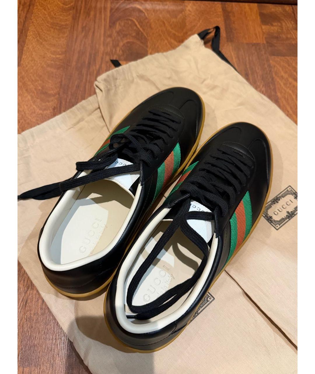 GUCCI Черные кожаные низкие кроссовки / кеды, фото 4