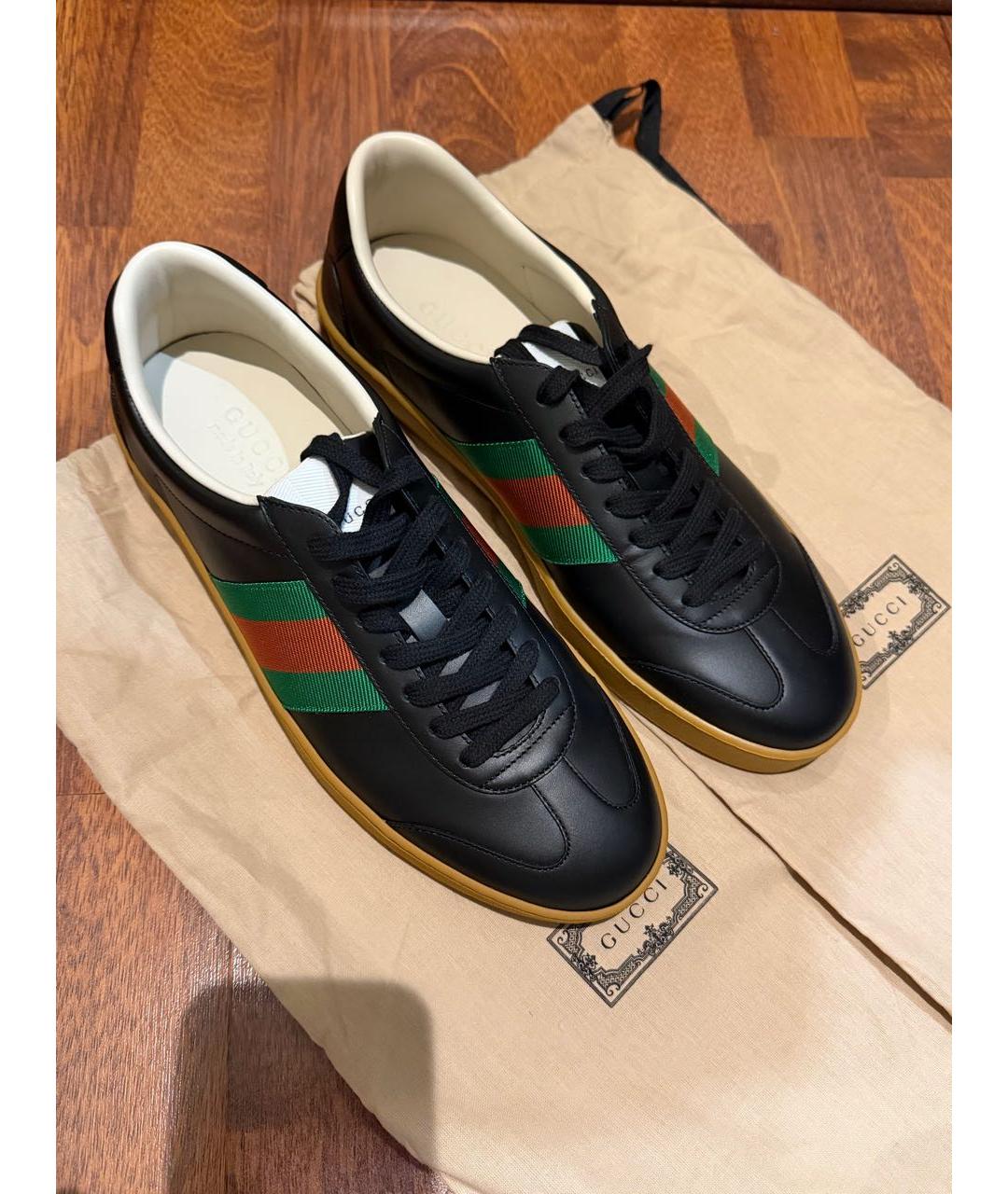 GUCCI Черные кожаные низкие кроссовки / кеды, фото 2