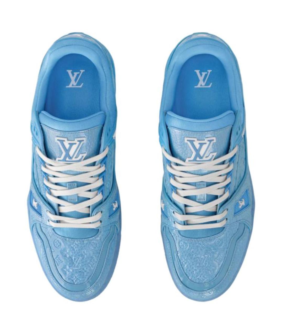 LOUIS VUITTON Голубые кожаные низкие кроссовки / кеды, фото 4